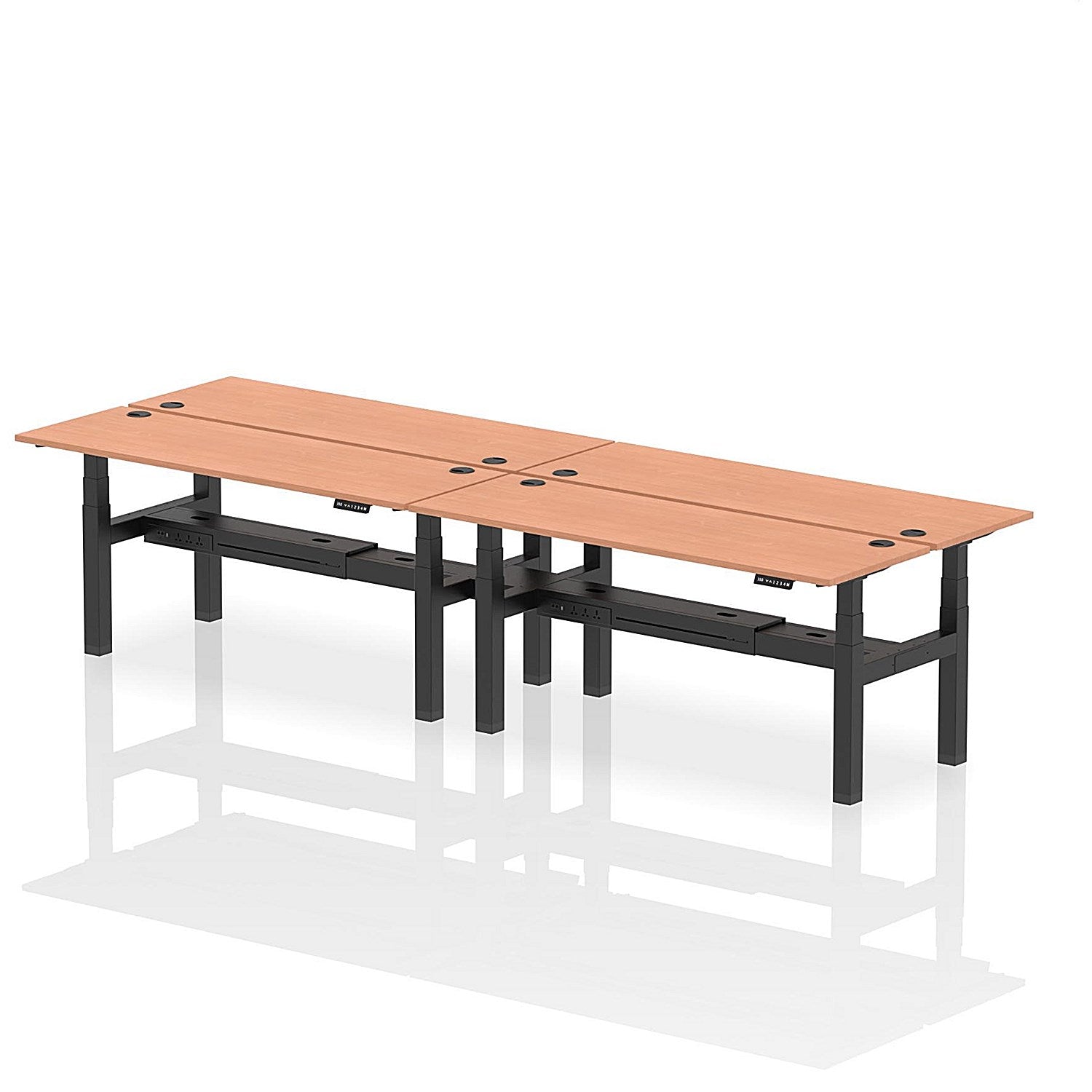 Air 4 Person Sit-Standing Bench Desk, Back to Back, 4 x 1800mm (600mm Deep), Black Frame, Beech Easy2Order : HA02538