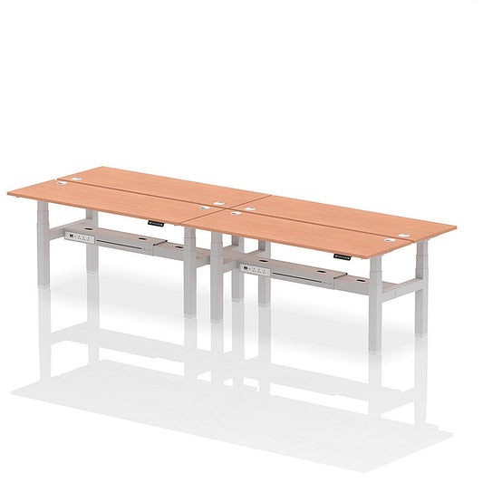 Air 4 Person Sit-Standing Bench Desk, Back to Back, 4 x 1800mm (600mm Deep), Silver Frame, Beech Easy2Order : HA02540