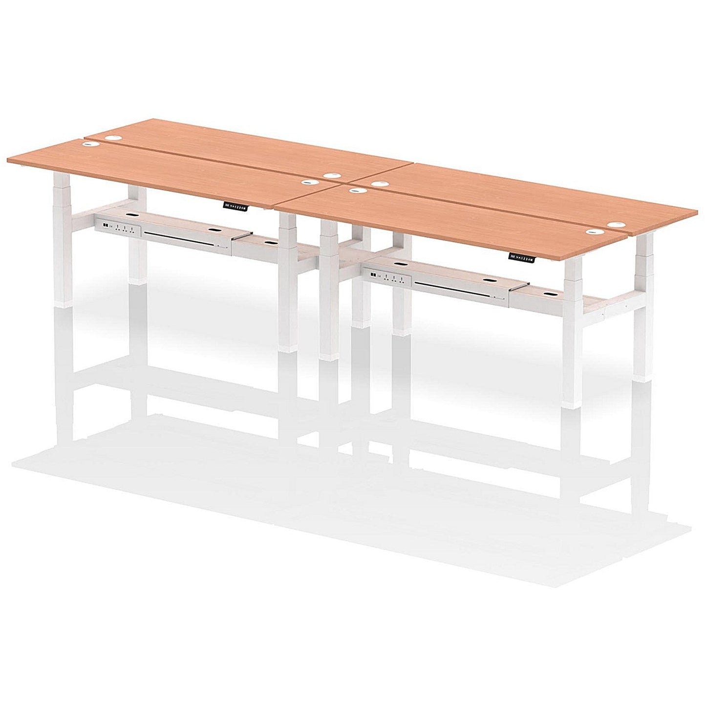 Air 4 Person Sit-Standing Bench Desk, Back to Back, 4 x 1800mm (600mm Deep), White Frame, Beech Easy2Order : HA02542