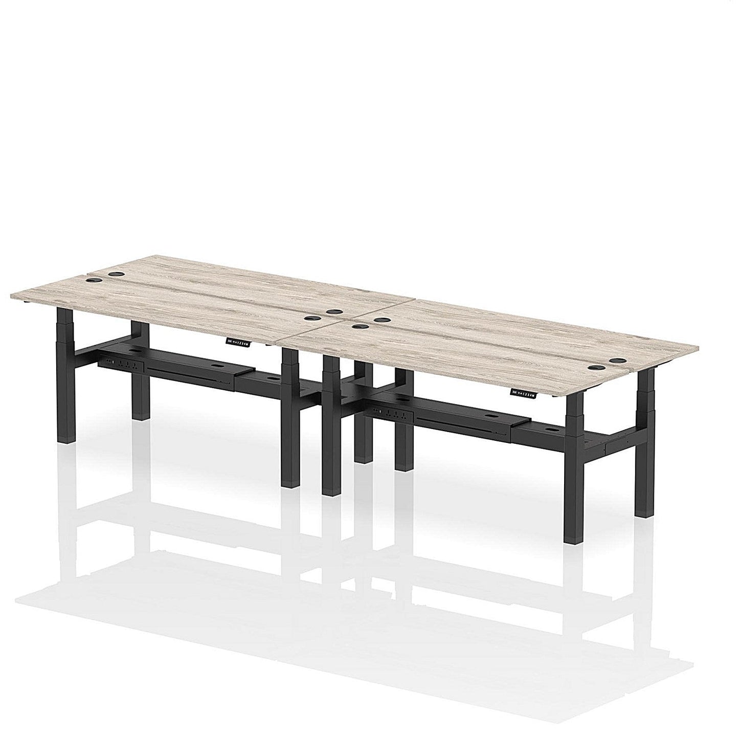 Air 4 Person Sit-Standing Bench Desk, Back to Back, 4 x 1800mm (600mm Deep), Black Frame, Grey Oak Easy2Order : HA02544