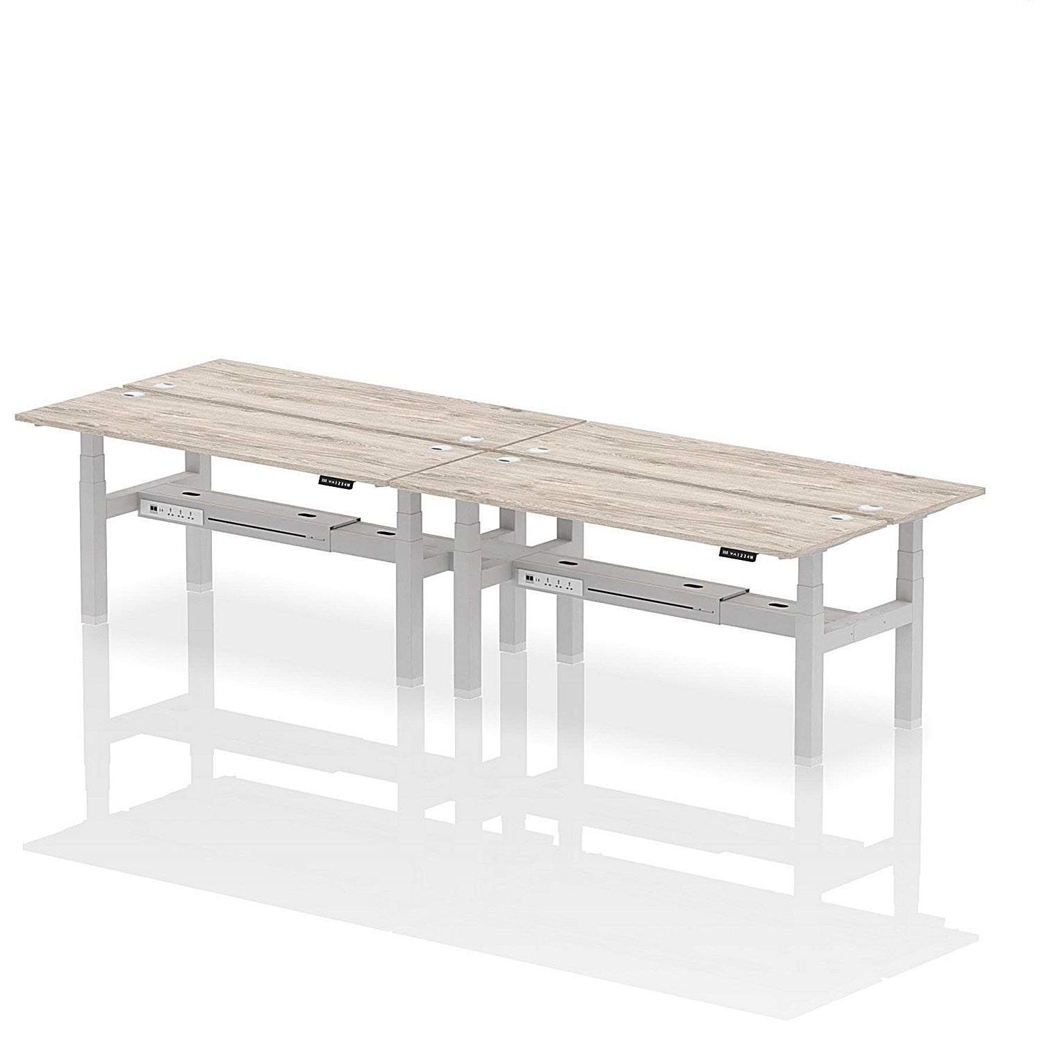 Air 4 Person Sit-Standing Bench Desk, Back to Back, 4 x 1800mm (600mm Deep), Silver Frame, Grey Oak Easy2Order : HA02546