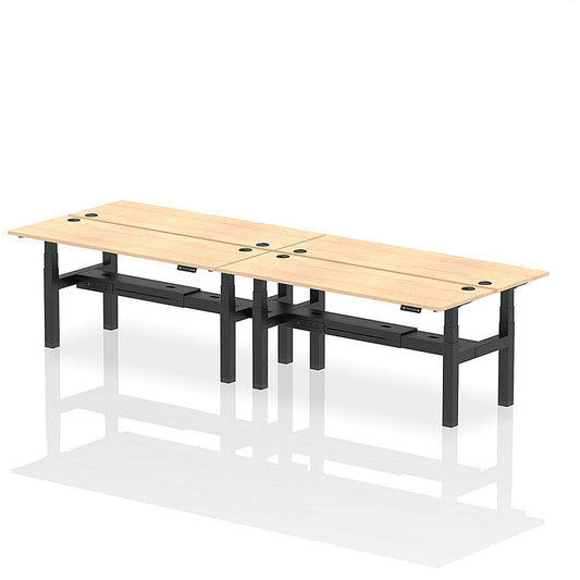 Air 4 Person Sit-Standing Bench Desk, Back to Back, 4 x 1800mm (600mm Deep), Black Frame, Maple Easy2Order : HA02550
