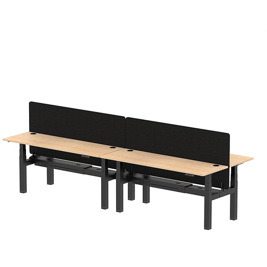 Air 4 Person Sit-Standing Bench Desk with Black Straight Screen, Back to Back, 4 x 1800mm (600mm Deep), Black Frame, Maple Easy2Order : HA02551