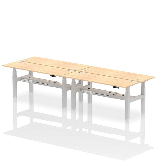 Air 4 Person Sit-Standing Bench Desk, Back to Back, 4 x 1800mm (600mm Deep), Silver Frame, Maple Easy2Order : HA02552