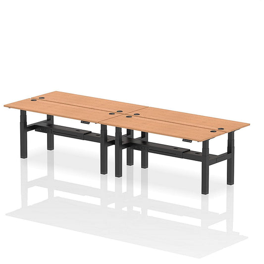 Air 4 Person Sit-Standing Bench Desk, Back to Back, 4 x 1800mm (600mm Deep), Black Frame, Oak Easy2Order : HA02556