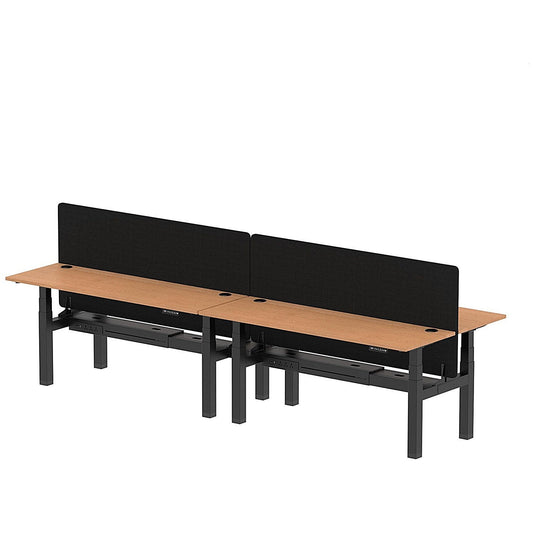 Air 4 Person Sit-Standing Bench Desk with Black Straight Screen, Back to Back, 4 x 1800mm (600mm Deep), Black Frame, Oak Easy2Order : HA02557