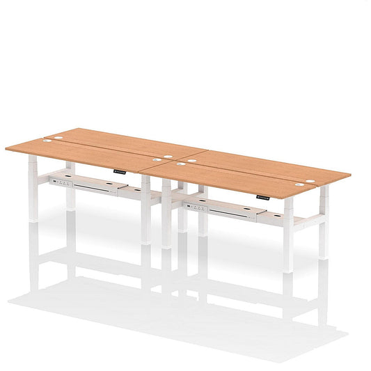 Air 4 Person Sit-Standing Bench Desk, Back to Back, 4 x 1800mm (600mm Deep), White Frame, Oak Easy2Order : HA02560