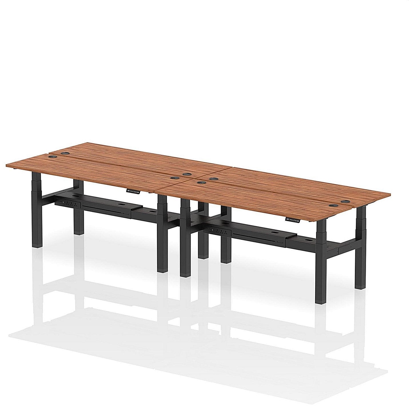 Air 4 Person Sit-Standing Bench Desk, Back to Back, 4 x 1800mm (600mm Deep), Black Frame, Walnut Easy2Order : HA02562