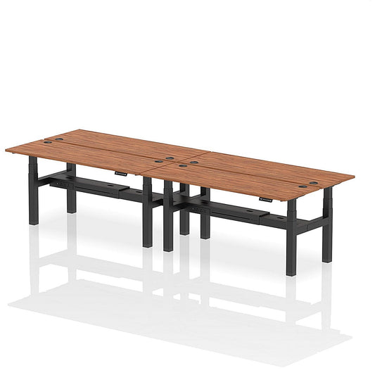 Air 4 Person Sit-Standing Bench Desk, Back to Back, 4 x 1800mm (600mm Deep), Black Frame, Walnut Easy2Order : HA02562