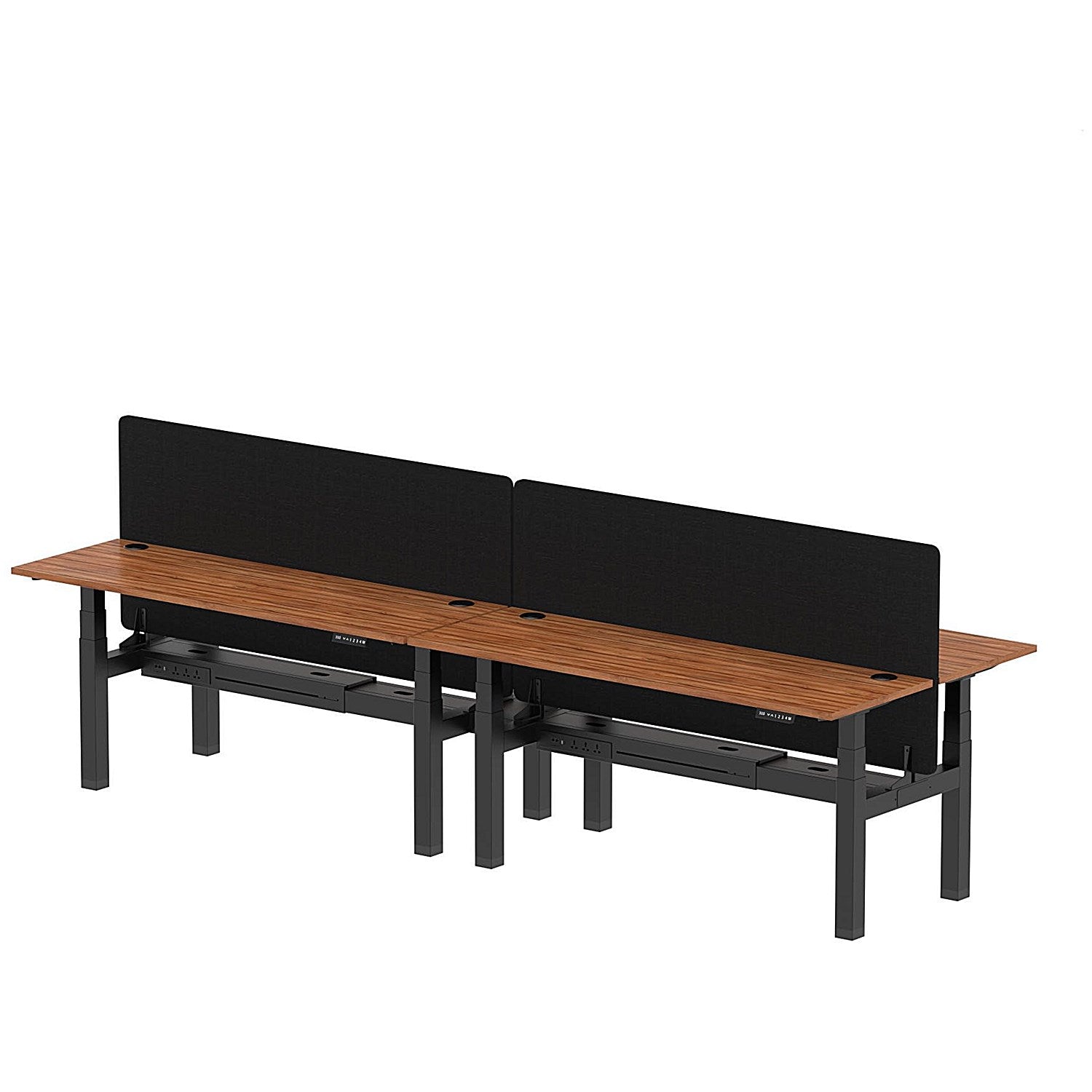 Air 4 Person Sit-Standing Bench Desk with Black Straight Screen, Back to Back, 4 x 1800mm (600mm Deep), Black Frame, Walnut Easy2Order : HA02563