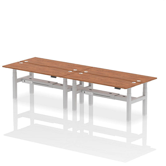 Air 4 Person Sit-Standing Bench Desk, Back to Back, 4 x 1800mm (600mm Deep), Silver Frame, Walnut Easy2Order : HA02564