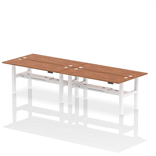 Air 4 Person Sit-Standing Bench Desk, Back to Back, 4 x 1800mm (600mm Deep), White Frame, Walnut Easy2Order : HA02566