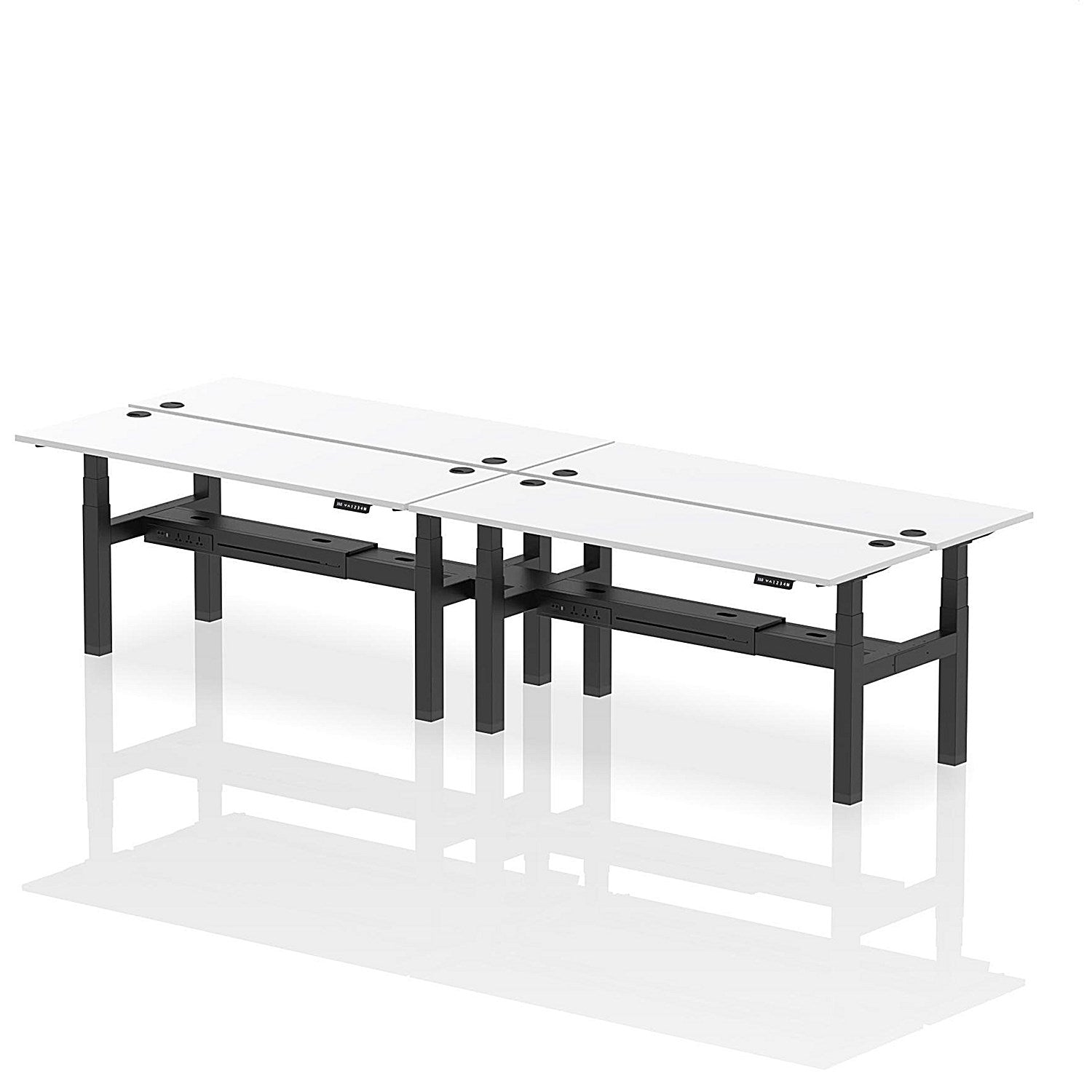 Air 4 Person Sit-Standing Bench Desk, Back to Back, 4 x 1800mm (600mm Deep), Black Frame, White Easy2Order : HA02568
