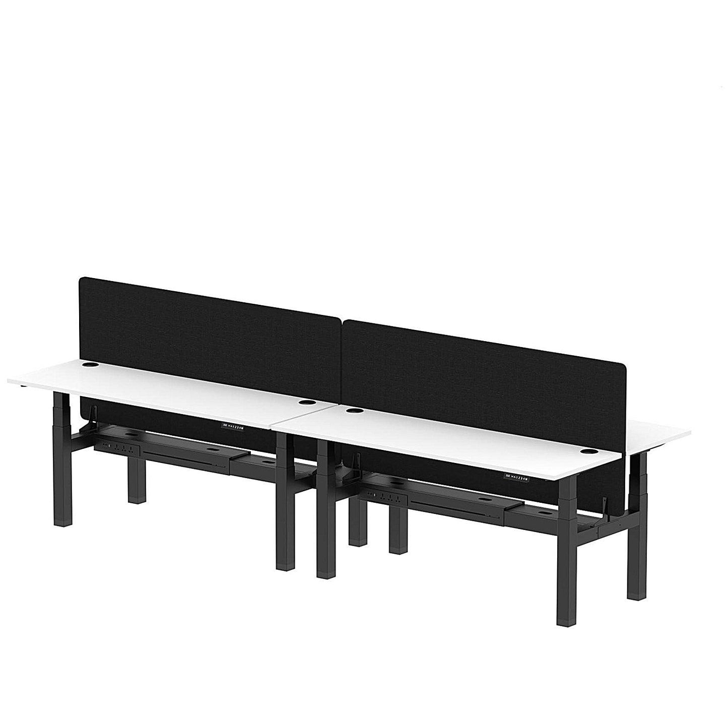 Air 4 Person Sit-Standing Bench Desk with Black Straight Screen, Back to Back, 4 x 1800mm (600mm Deep), Black Frame, White Easy2Order : HA02569