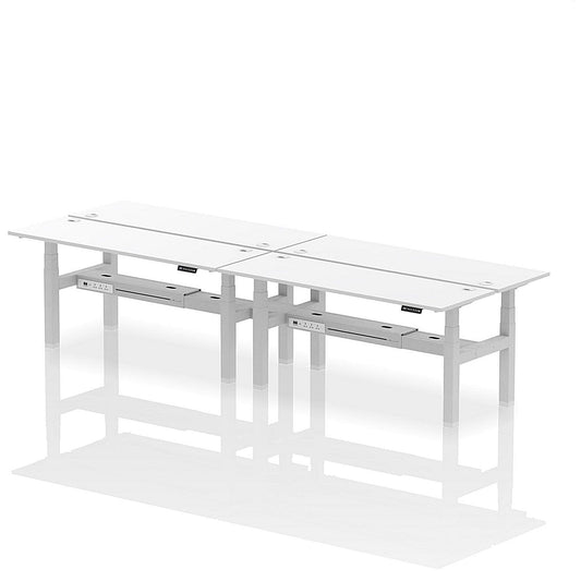 Air 4 Person Sit-Standing Bench Desk, Back to Back, 4 x 1800mm (600mm Deep), Silver Frame, White Easy2Order : HA02570