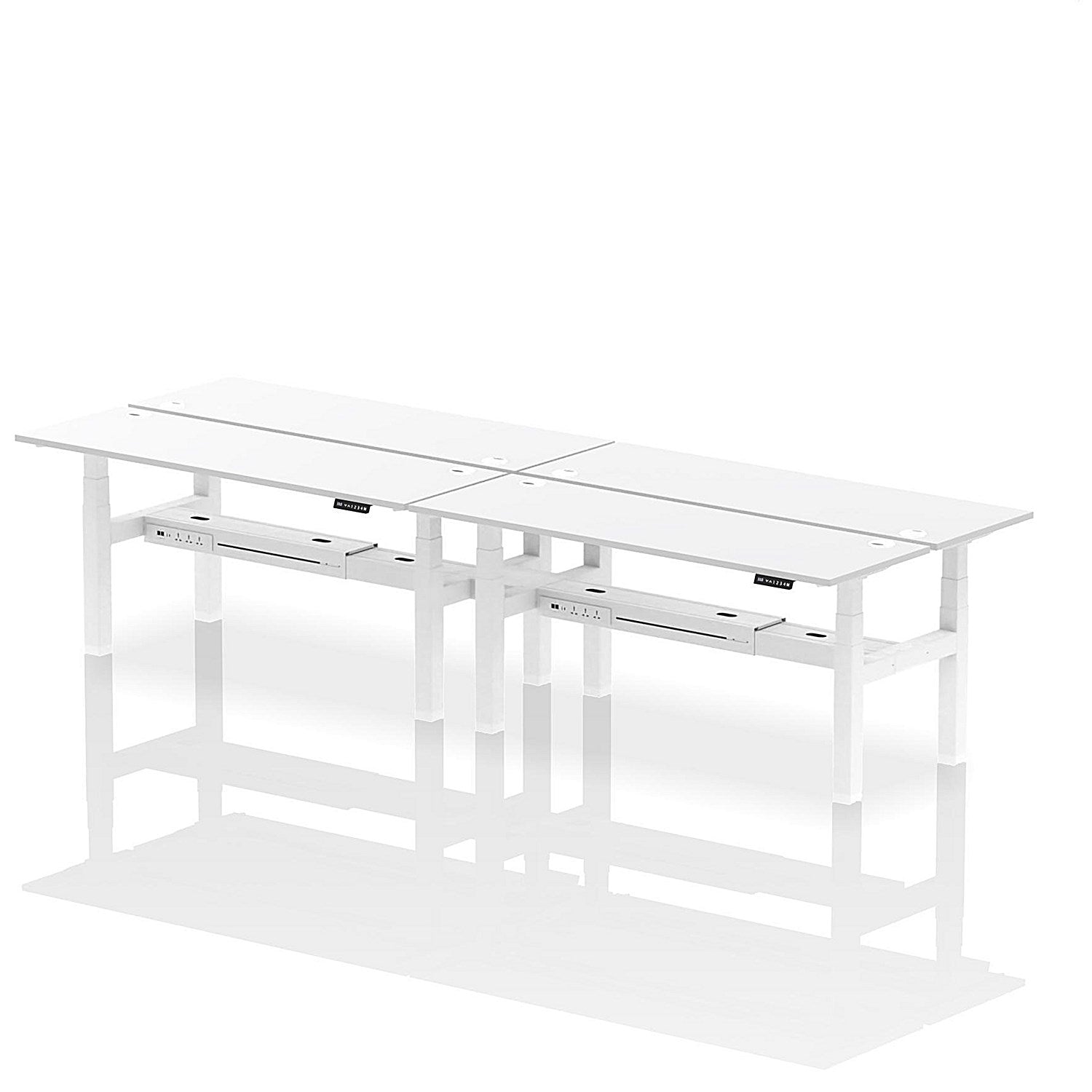 Air 4 Person Sit-Standing Bench Desk, Back to Back, 4 x 1800mm (600mm Deep), White Frame, White Easy2Order : HA02572