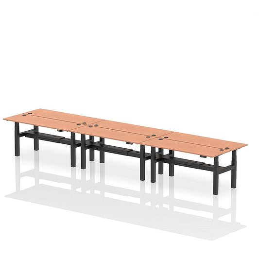 Air 6 Person Sit-Standing Bench Desk, Back to Back, 6 x 1800mm (600mm Deep), Black Frame, Beech Easy2Order : HA02574