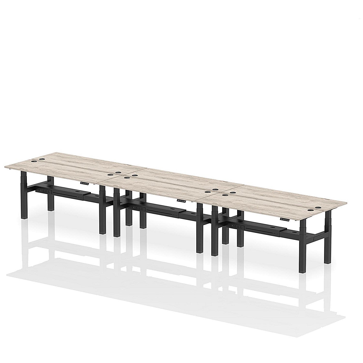 Air 6 Person Sit-Standing Bench Desk, Back to Back, 6 x 1800mm (600mm Deep), Black Frame, Grey Oak Easy2Order : HA02580