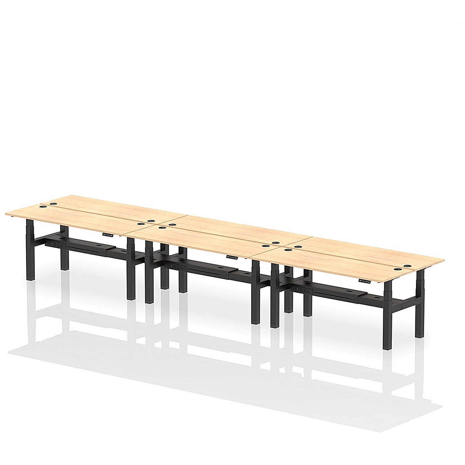 Air 6 Person Sit-Standing Bench Desk, Back to Back, 6 x 1800mm (600mm Deep), Black Frame, Maple Easy2Order : HA02586