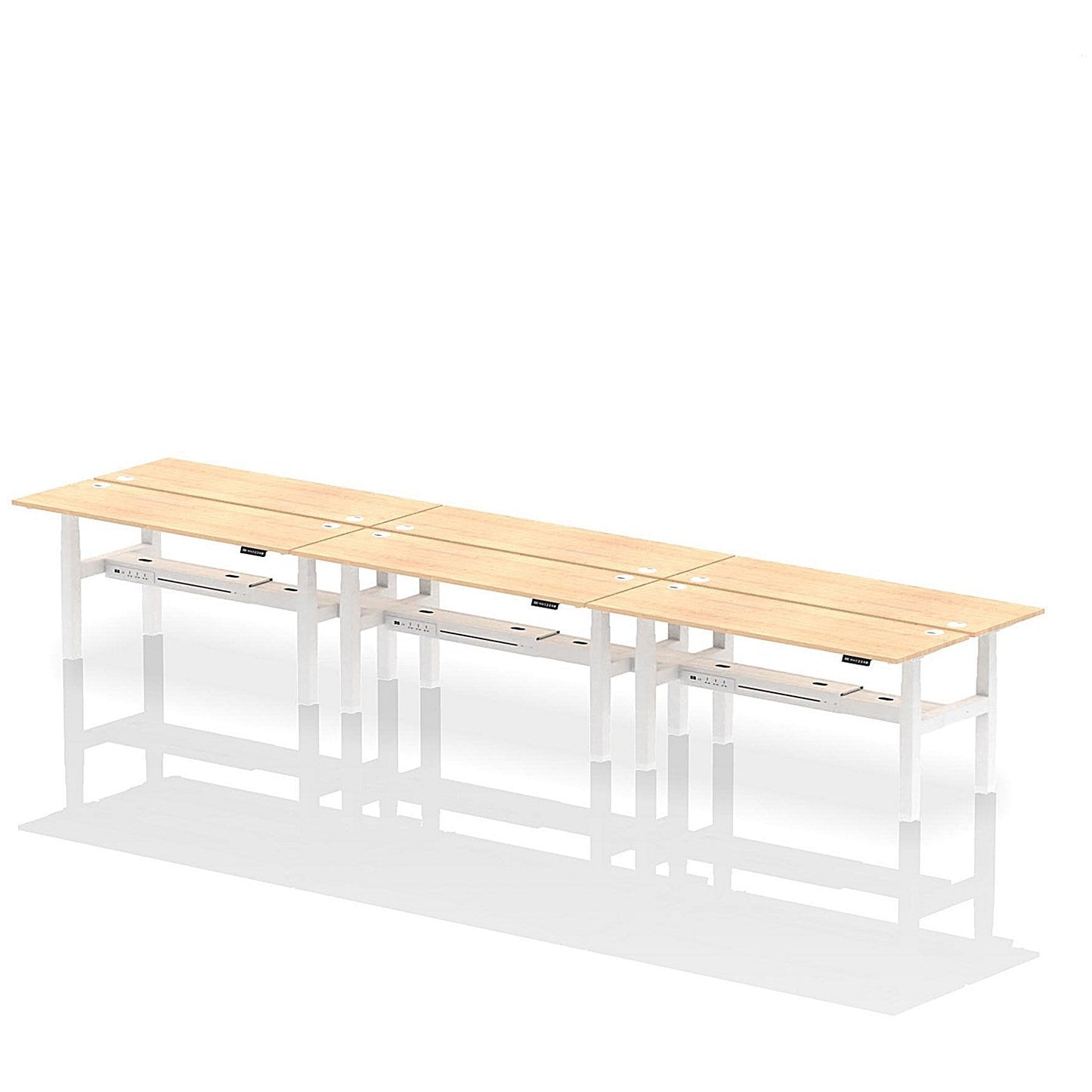 Air 6 Person Sit-Standing Bench Desk, Back to Back, 6 x 1800mm (600mm Deep), White Frame, Maple Easy2Order : HA02590