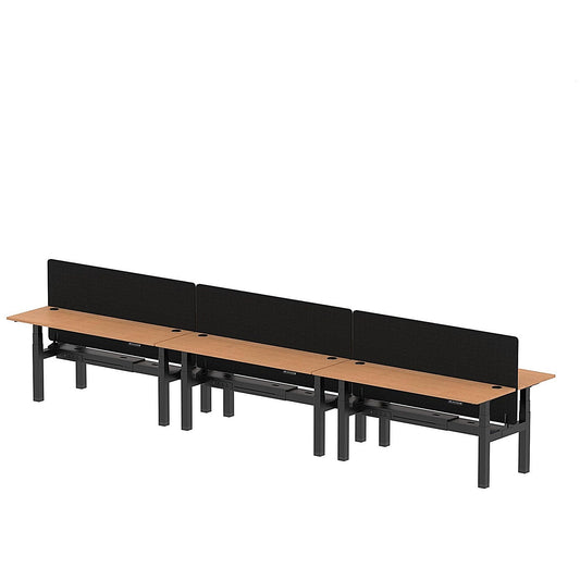 Air 6 Person Sit-Standing Bench Desk with Black Straight Screen, Back to Back, 6 x 1800mm (600mm Deep), Black Frame, Oak Easy2Order : HA02593