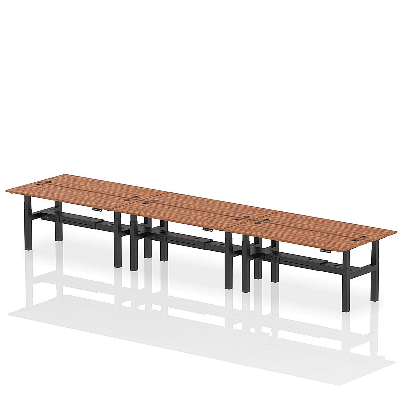 Air 6 Person Sit-Standing Bench Desk, Back to Back, 6 x 1800mm (600mm Deep), Black Frame, Walnut Easy2Order : HA02598