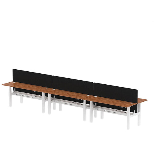 Air 6 Person Sit-Standing Bench Desk with Black Straight Screen, Back to Back, 6 x 1800mm (600mm Deep), White Frame, Walnut Easy2Order : HA02603