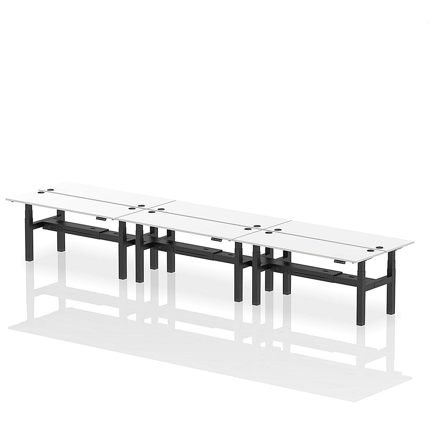 Air 6 Person Sit-Standing Bench Desk, Back to Back, 6 x 1800mm (600mm Deep), Black Frame, White Easy2Order : HA02604