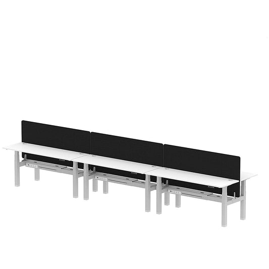 Air 6 Person Sit-Standing Bench Desk with Black Straight Screen, Back to Back, 6 x 1800mm (600mm Deep), Silver Frame, White Easy2Order : HA02607