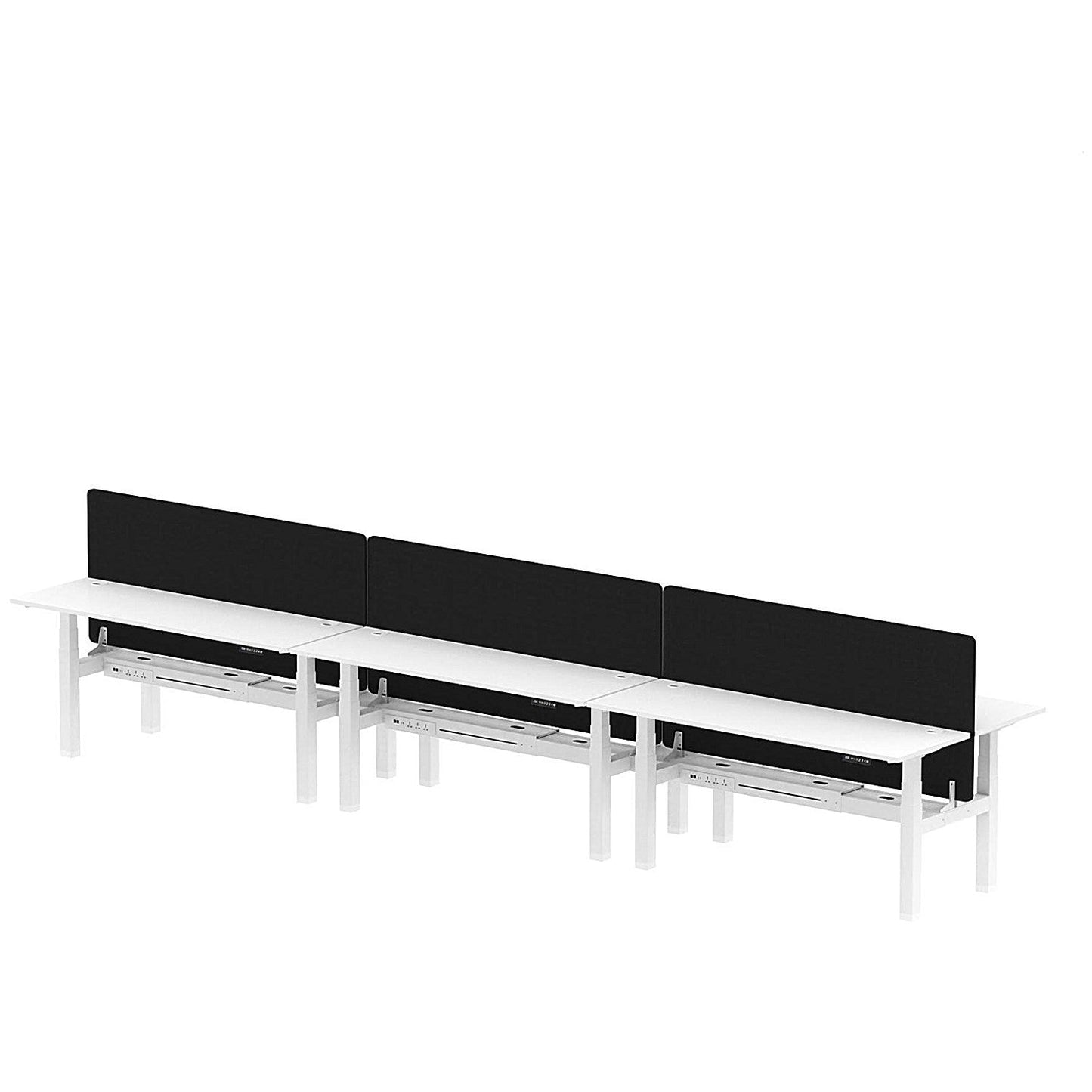 Air 6 Person Sit-Standing Bench Desk with Black Straight Screen, Back to Back, 6 x 1800mm (600mm Deep), White Frame, White Easy2Order : HA02609