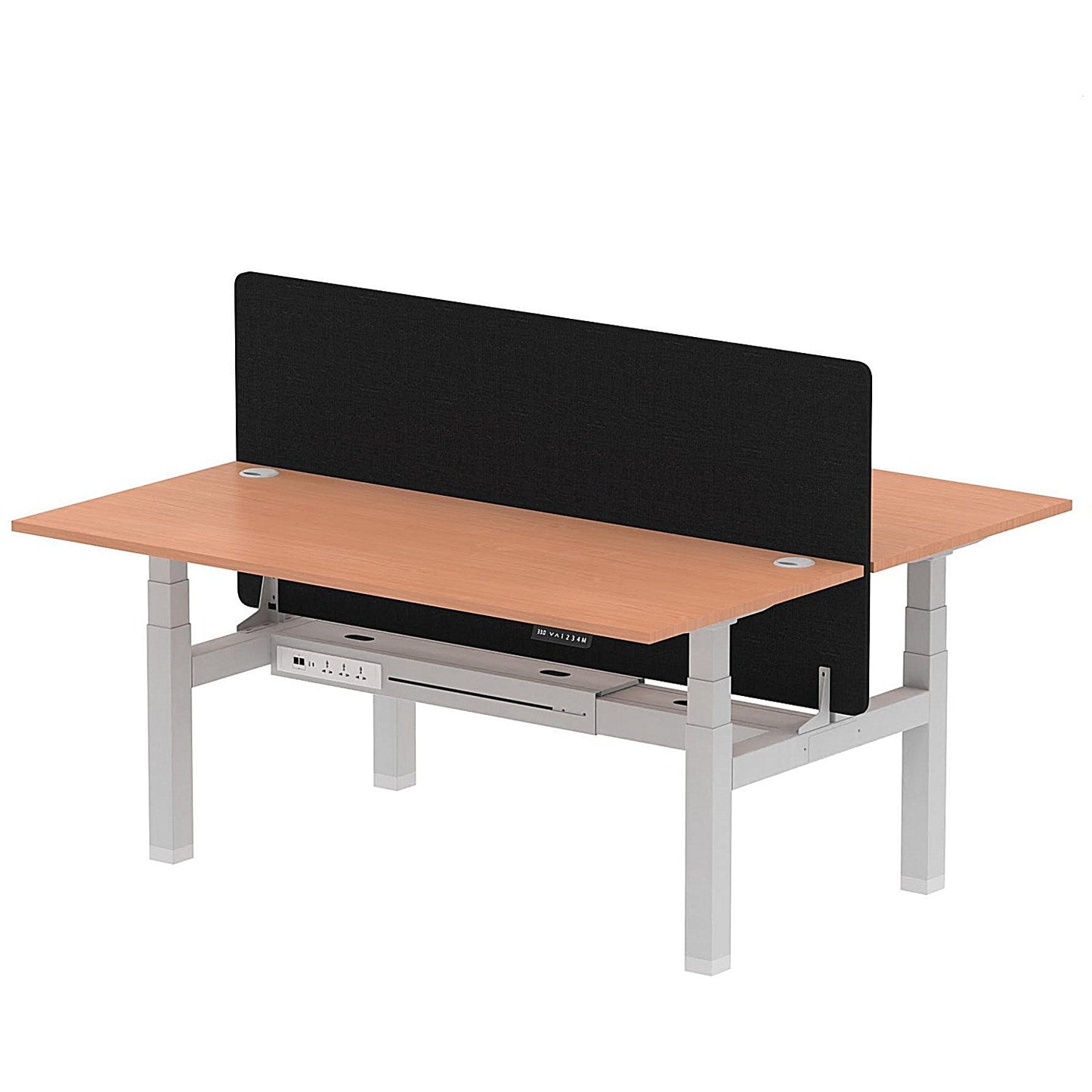 Air 2 Person Sit-Standing Bench Desk with Black Straight Screen, Back to Back, 2 x 1800mm (800mm Deep), Silver Frame, Beech Easy2Order : HA02613