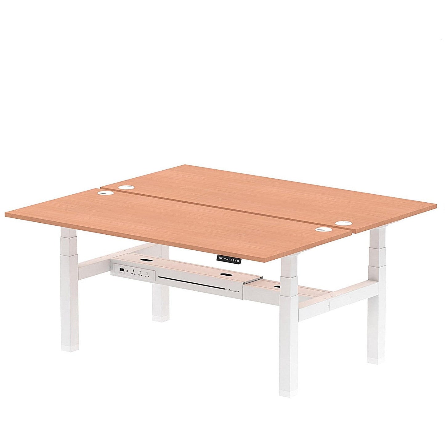Air 2 Person Sit-Standing Bench Desk, Back to Back, 2 x 1800mm (800mm Deep), White Frame, Beech Easy2Order : HA02614