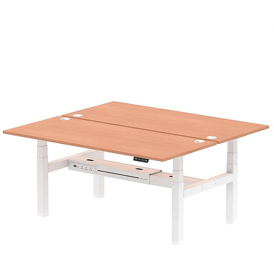 Air 2 Person Sit-Standing Bench Desk, Back to Back, 2 x 1800mm (800mm Deep), White Frame, Beech Easy2Order : HA02614