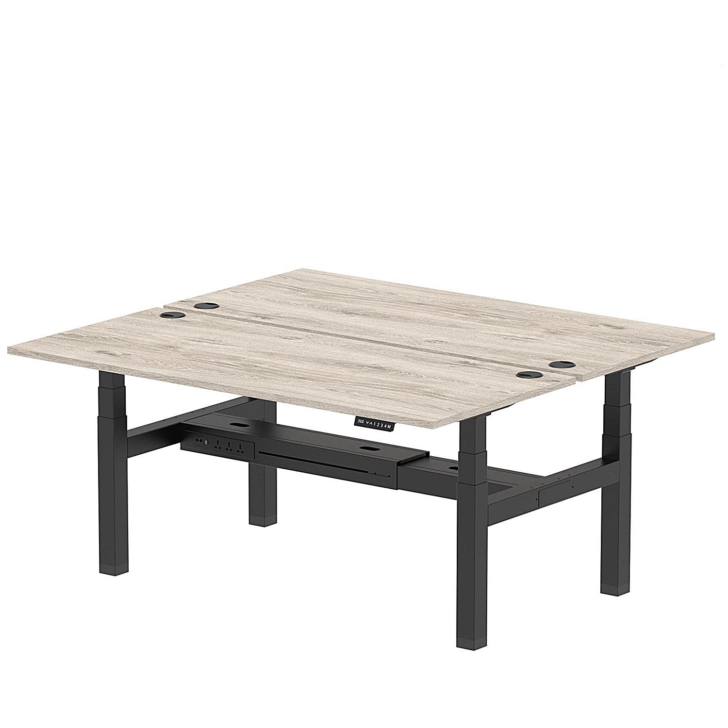 Air 2 Person Sit-Standing Bench Desk, Back to Back, 2 x 1800mm (800mm Deep), Black Frame, Grey Oak Easy2Order : HA02622