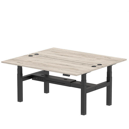 Air 2 Person Sit-Standing Bench Desk, Back to Back, 2 x 1800mm (800mm Deep), Black Frame, Grey Oak Easy2Order : HA02622