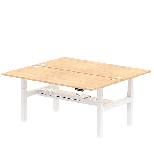 Air 2 Person Sit-Standing Bench Desk, Back to Back, 2 x 1800mm (800mm Deep), White Frame, Maple Easy2Order : HA02638