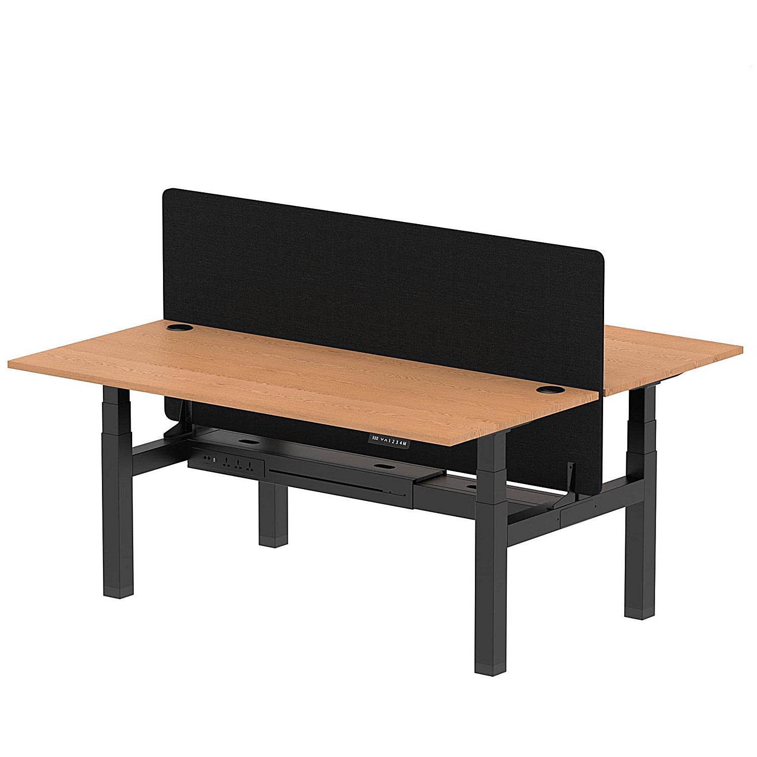 Air 2 Person Sit-Standing Bench Desk with Black Straight Screen, Back to Back, 2 x 1800mm (800mm Deep), Black Frame, Oak Easy2Order : HA02647