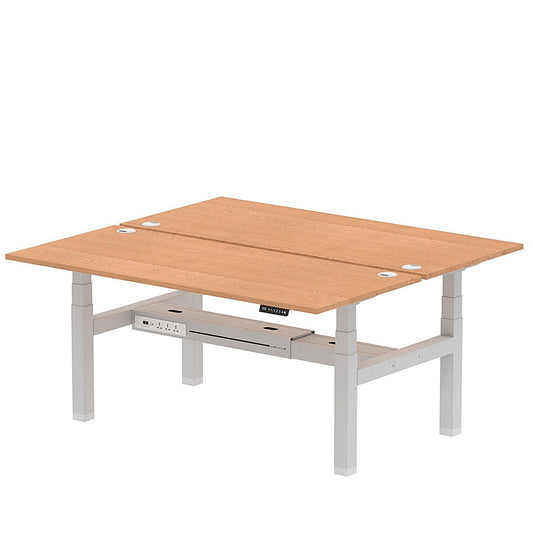 Air 2 Person Sit-Standing Bench Desk, Back to Back, 2 x 1800mm (800mm Deep), Silver Frame, Oak Easy2Order : HA02648