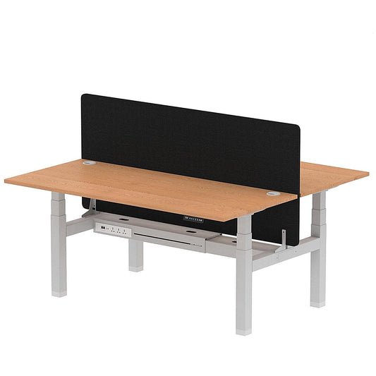 Air 2 Person Sit-Standing Bench Desk with Black Straight Screen, Back to Back, 2 x 1800mm (800mm Deep), Silver Frame, Oak Easy2Order : HA02649