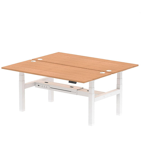 Air 2 Person Sit-Standing Bench Desk, Back to Back, 2 x 1800mm (800mm Deep), White Frame, Oak Easy2Order : HA02650