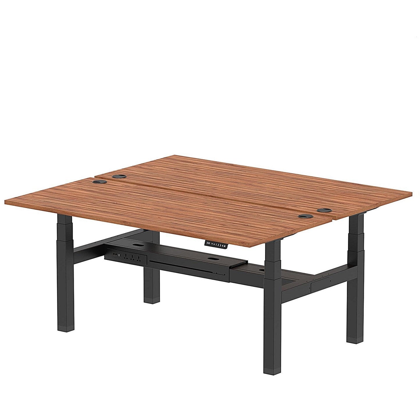 Air 2 Person Sit-Standing Bench Desk, Back to Back, 2 x 1800mm (800mm Deep), Black Frame, Walnut Easy2Order : HA02658