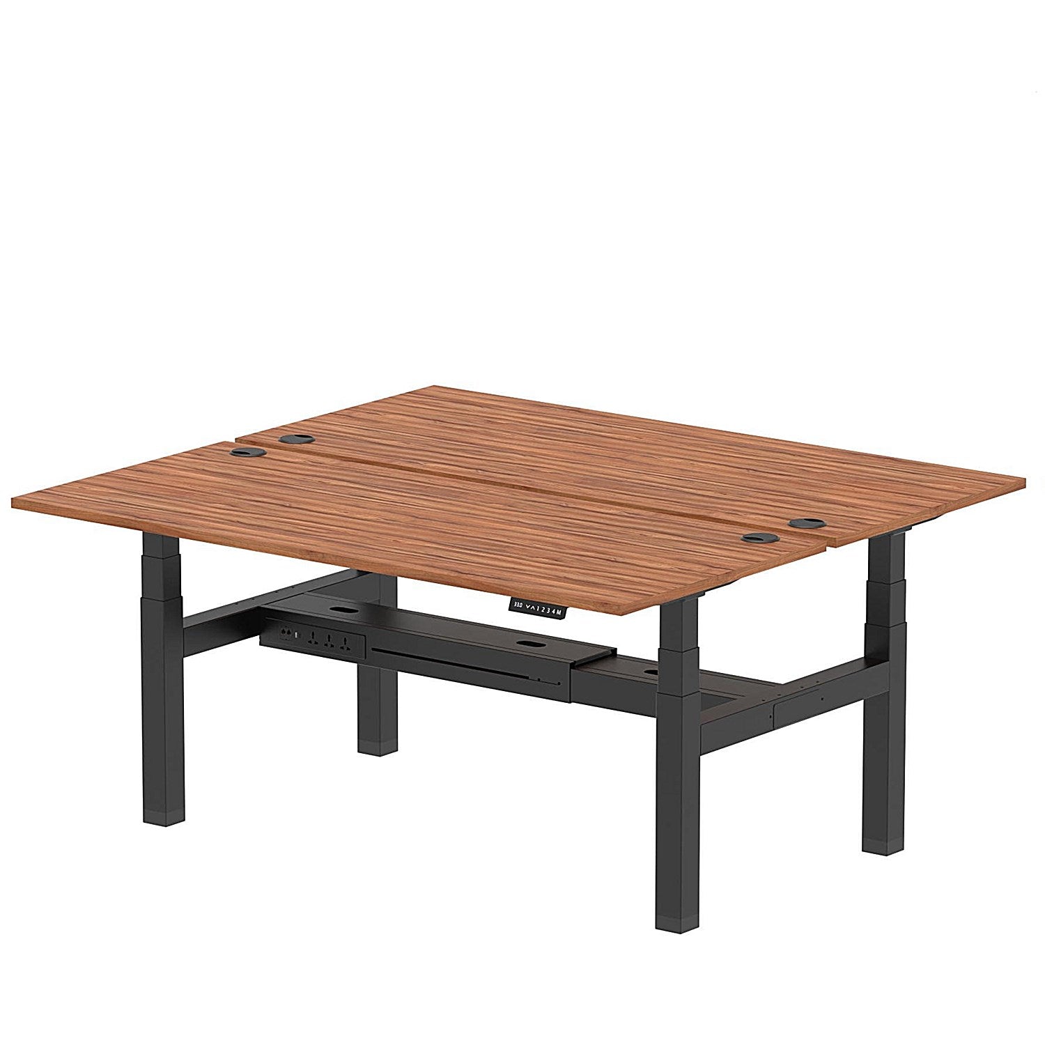 Air 2 Person Sit-Standing Bench Desk, Back to Back, 2 x 1800mm (800mm Deep), Black Frame, Walnut Easy2Order : HA02658