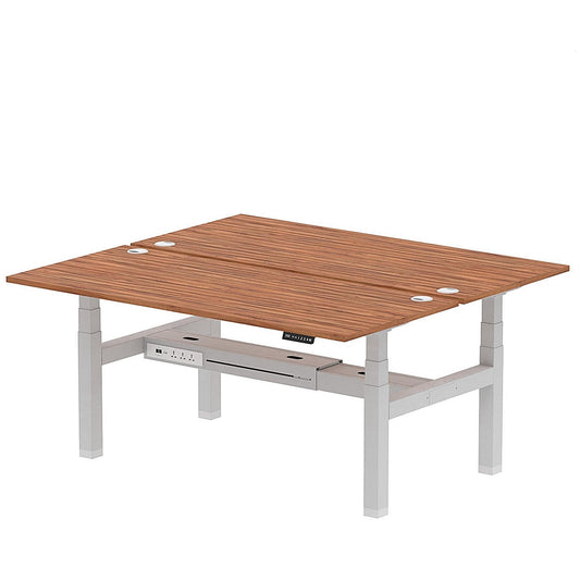 Air 2 Person Sit-Standing Bench Desk, Back to Back, 2 x 1800mm (800mm Deep), Silver Frame, Walnut Easy2Order : HA02660