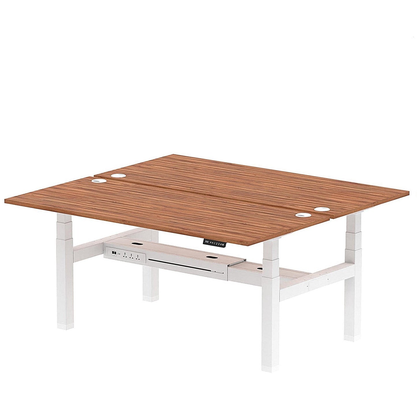 Air 2 Person Sit-Standing Bench Desk, Back to Back, 2 x 1800mm (800mm Deep), White Frame, Walnut Easy2Order : HA02662