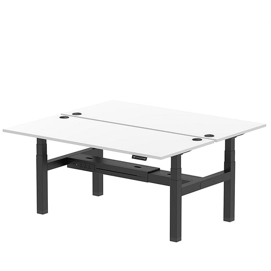 Air 2 Person Sit-Standing Bench Desk, Back to Back, 2 x 1800mm (800mm Deep), Black Frame, White Easy2Order : HA02670