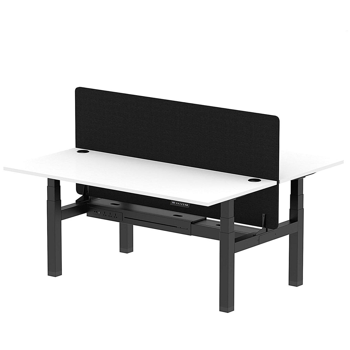 Air 2 Person Sit-Standing Bench Desk with Black Straight Screen, Back to Back, 2 x 1800mm (800mm Deep), Black Frame, White Easy2Order : HA02671
