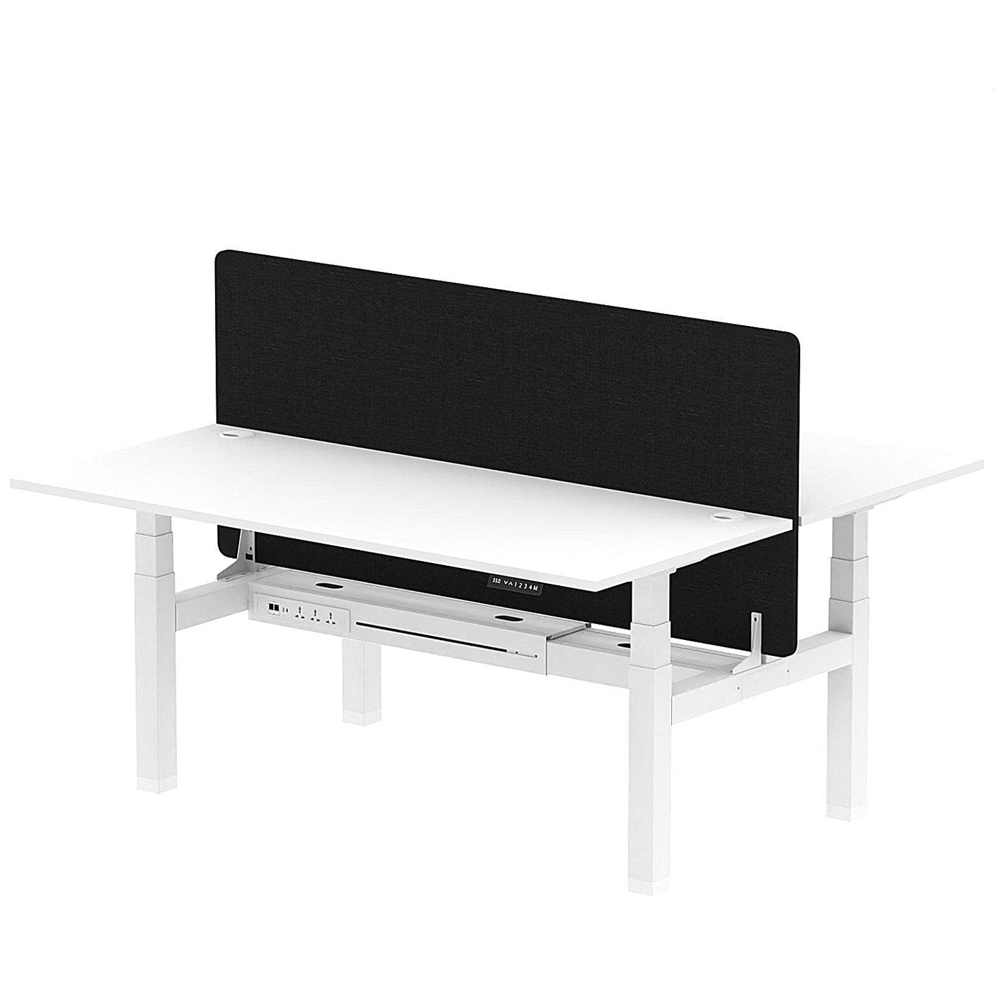 Air 2 Person Sit-Standing Bench Desk with Black Straight Screen, Back to Back, 2 x 1800mm (800mm Deep), White Frame, White Easy2Order : HA02675