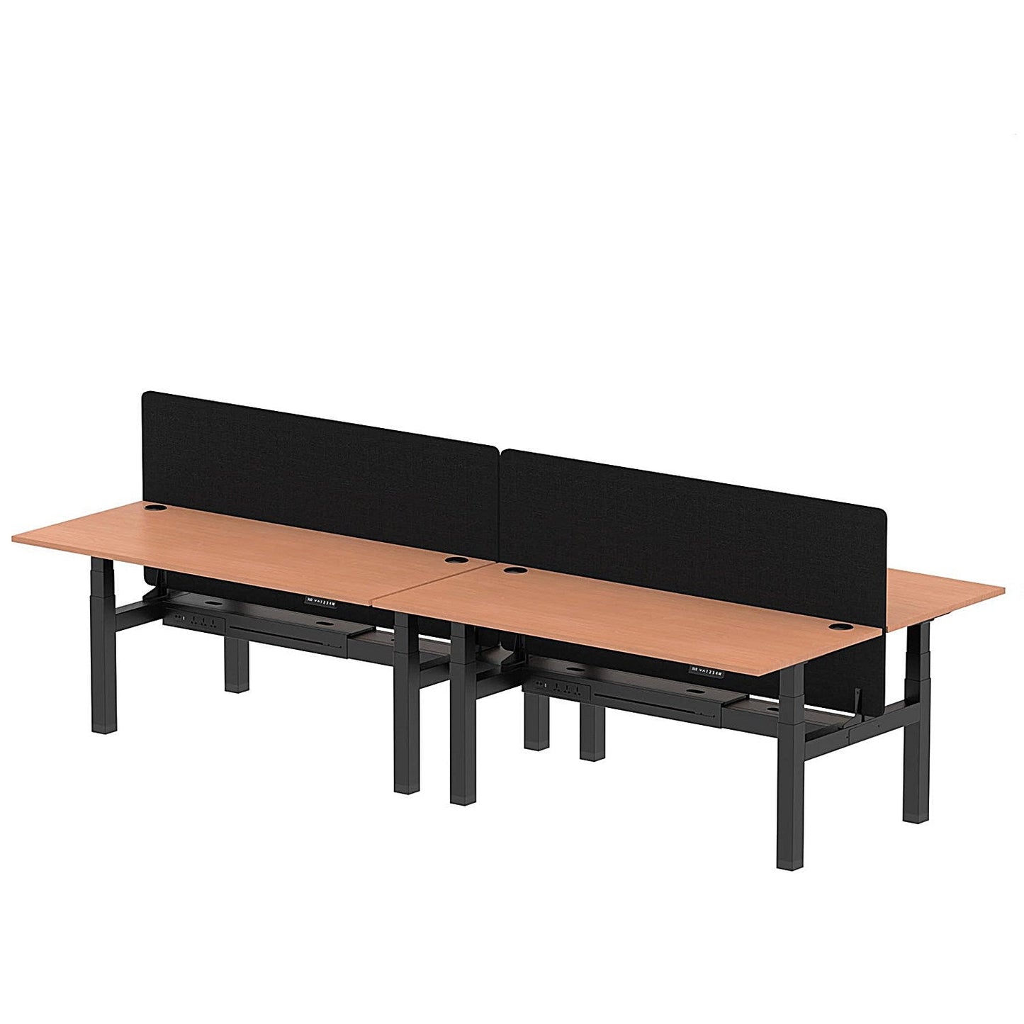 Air 4 Person Sit-Standing Bench Desk with Black Straight Screen, Back to Back, 4 x 1800mm (800mm Deep), Black Frame, Beech Easy2Order : HA02683