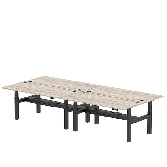 Air 4 Person Sit-Standing Bench Desk, Back to Back, x 1800mm (800mm Deep), Black Frame, Grey Oak Easy2Order : HA02694