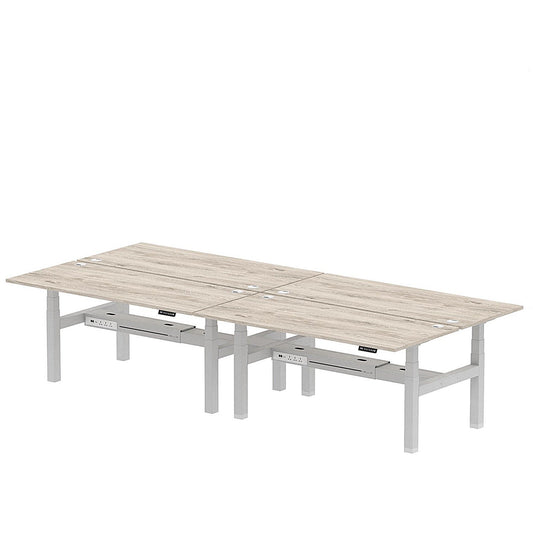 Air 4 Person Sit-Standing Bench Desk, Back to Back, x 1800mm (800mm Deep), Silver Frame, Grey Oak Easy2Order : HA02696